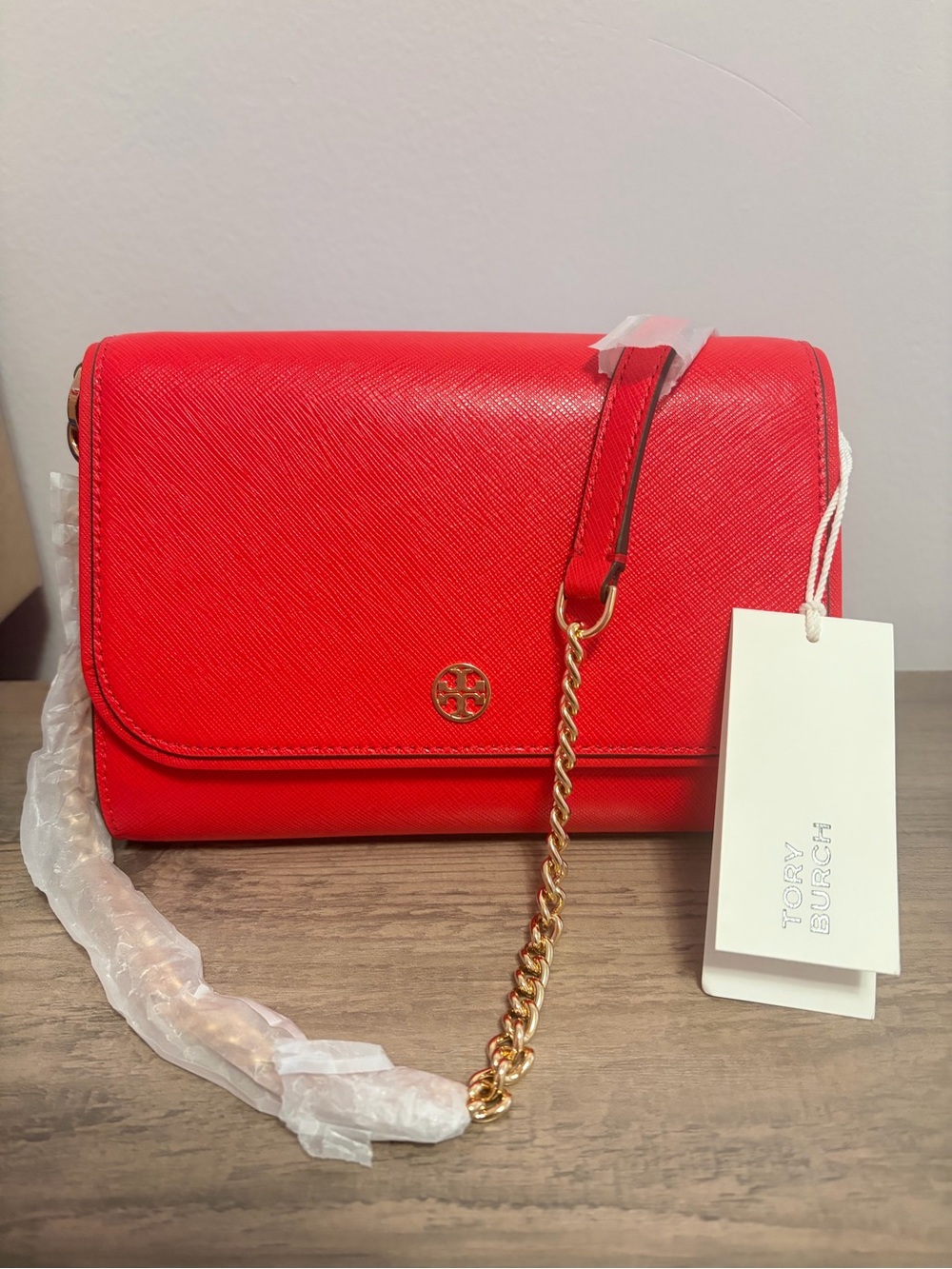 Tory Burch Red Saffiano Chain Strap Crossbody
